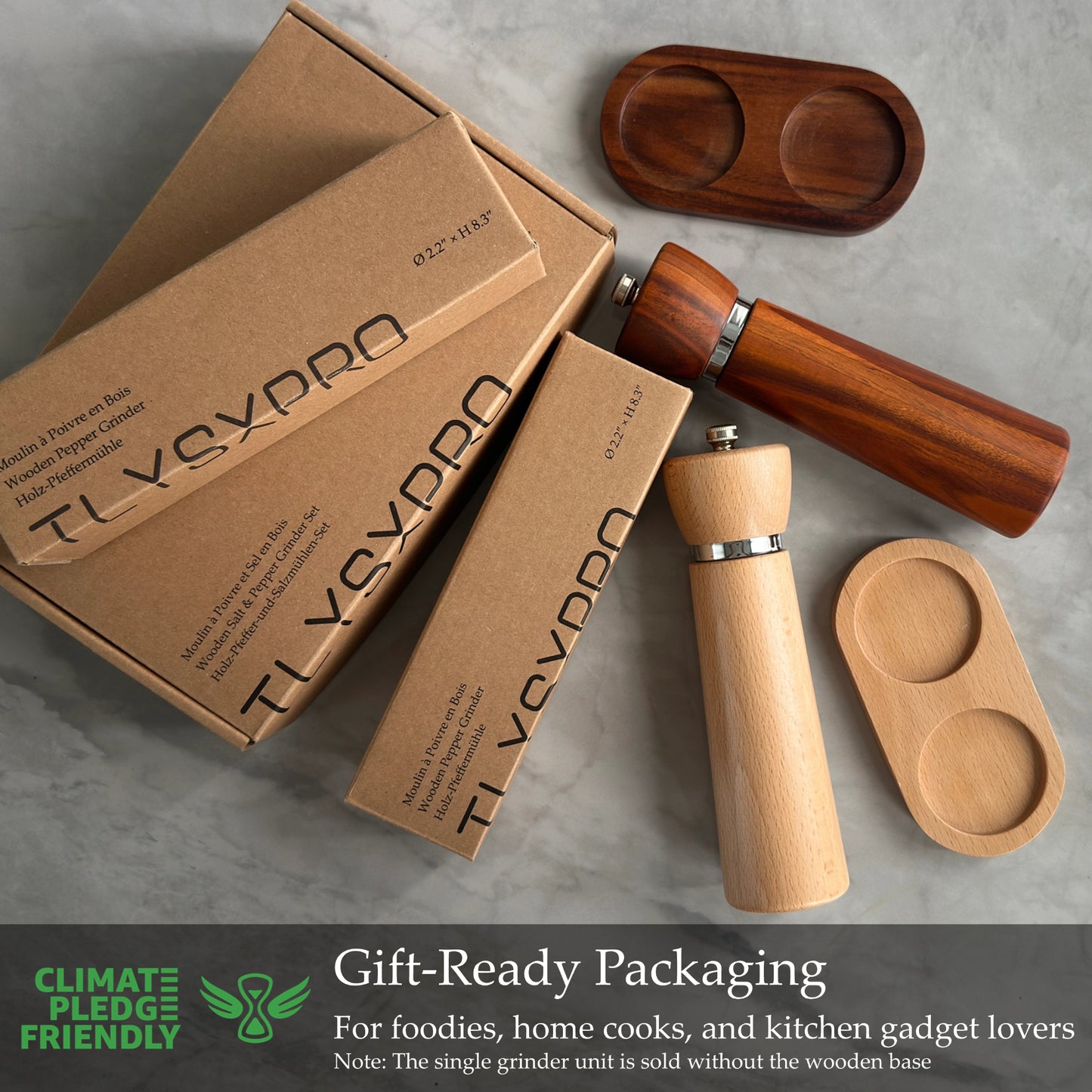 TLYSXPRO Korlo Wooden Salt and Pepper Grinder Set