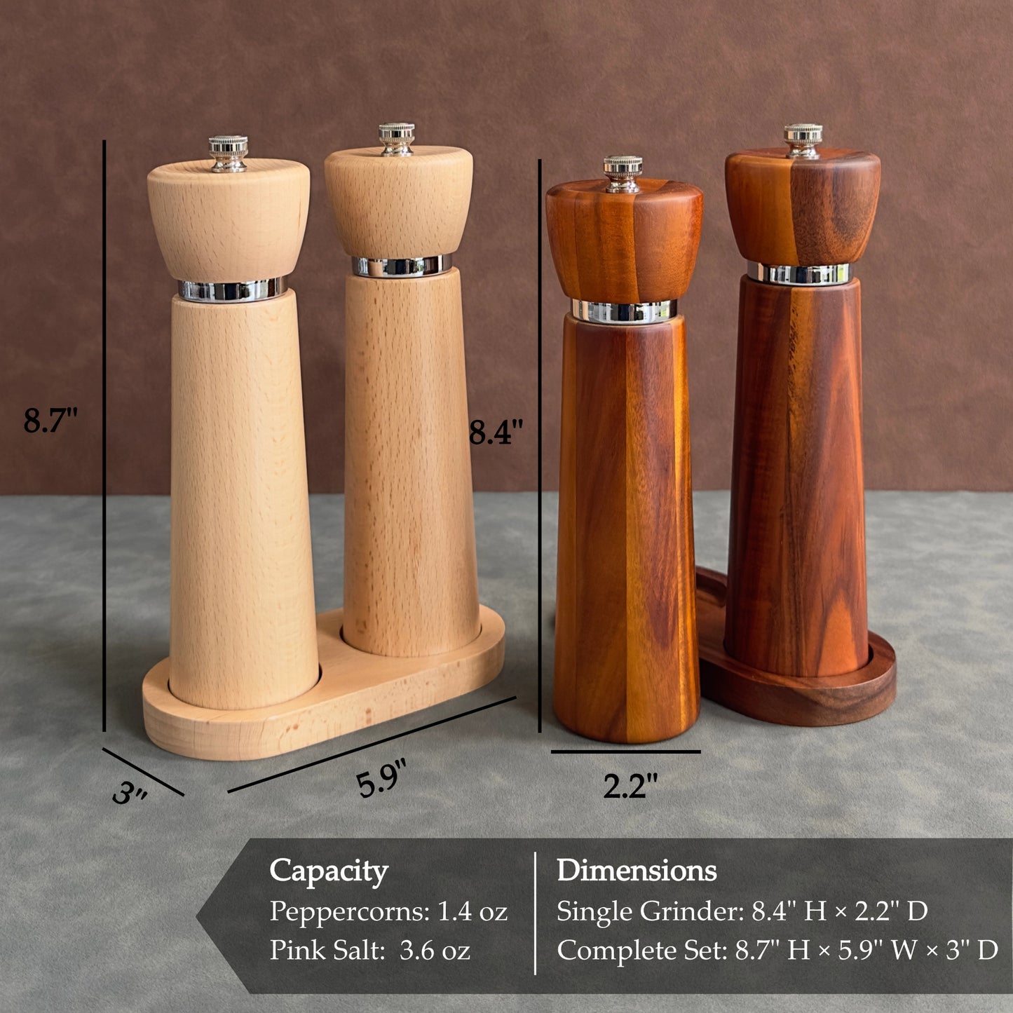 TLYSXPRO Korlo Wooden Salt and Pepper Grinder Set